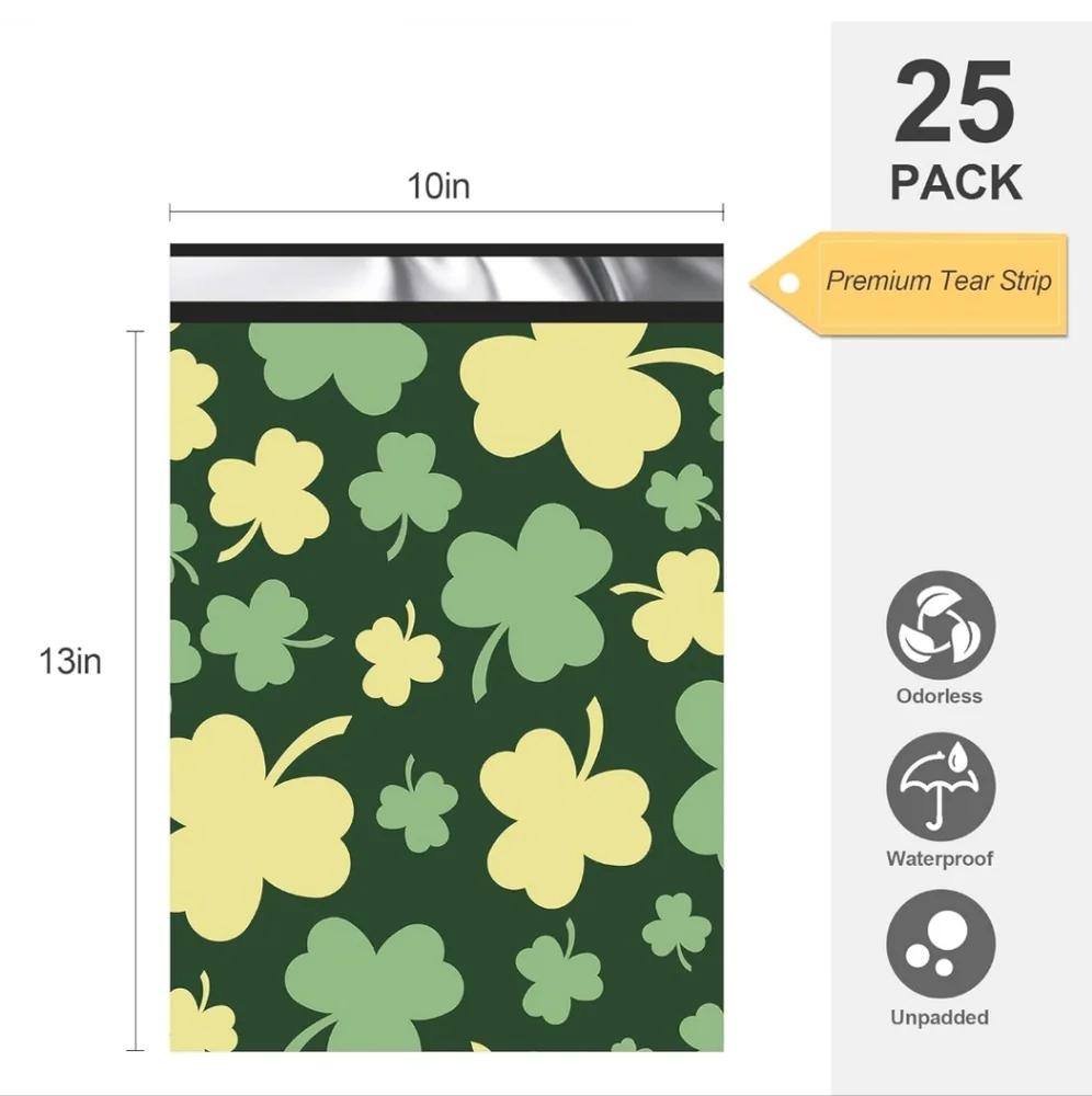 ✅️25 Ct  10x13 St Patrick's Day Shipping Bags for Clothing, Self-Seal Privacy